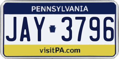 PA license plate JAY3796