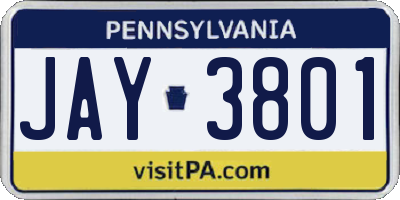 PA license plate JAY3801