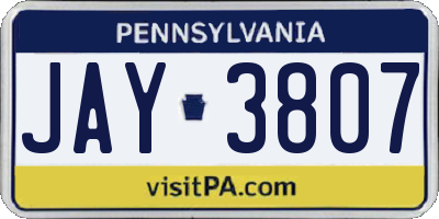 PA license plate JAY3807