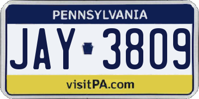 PA license plate JAY3809