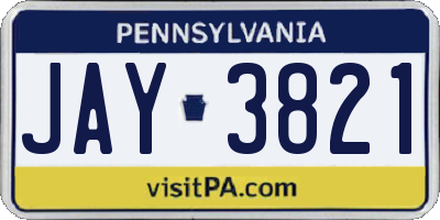 PA license plate JAY3821