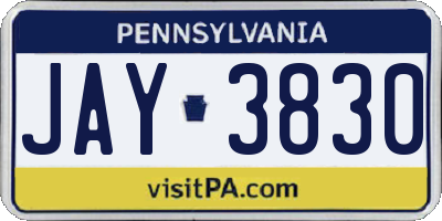 PA license plate JAY3830