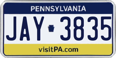 PA license plate JAY3835