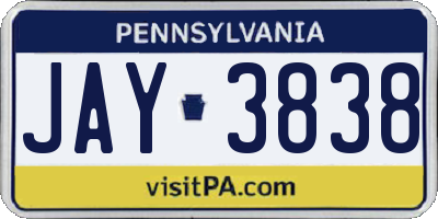 PA license plate JAY3838