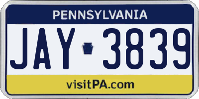 PA license plate JAY3839