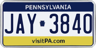 PA license plate JAY3840