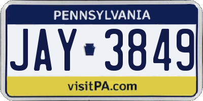 PA license plate JAY3849