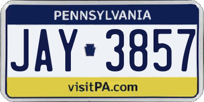 PA license plate JAY3857