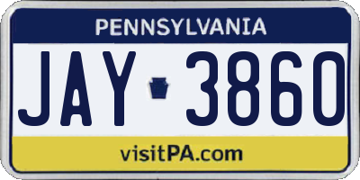 PA license plate JAY3860