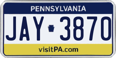 PA license plate JAY3870