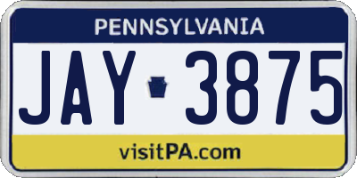 PA license plate JAY3875