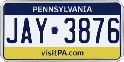 PA license plate JAY3876