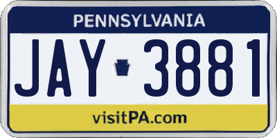 PA license plate JAY3881