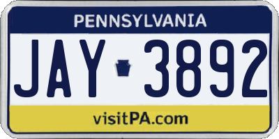 PA license plate JAY3892