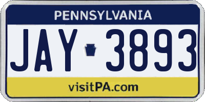 PA license plate JAY3893