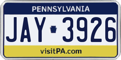 PA license plate JAY3926