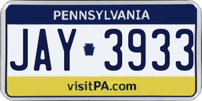 PA license plate JAY3933