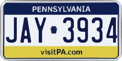 PA license plate JAY3934