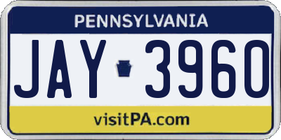 PA license plate JAY3960