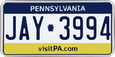 PA license plate JAY3994