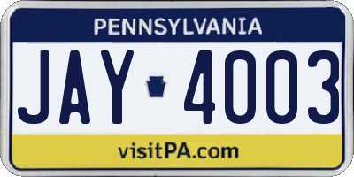 PA license plate JAY4003