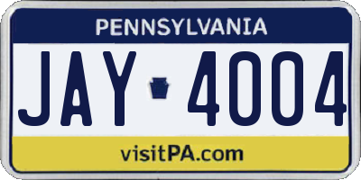 PA license plate JAY4004