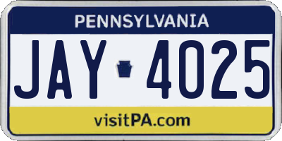 PA license plate JAY4025