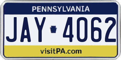 PA license plate JAY4062