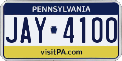 PA license plate JAY4100
