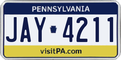 PA license plate JAY4211