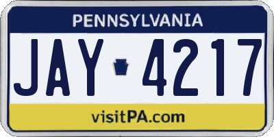 PA license plate JAY4217