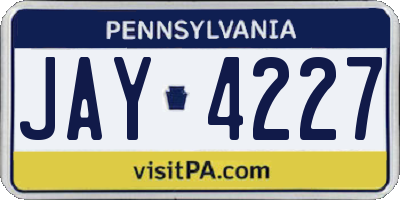 PA license plate JAY4227
