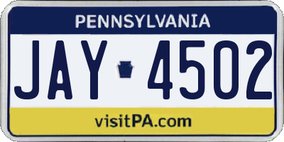 PA license plate JAY4502