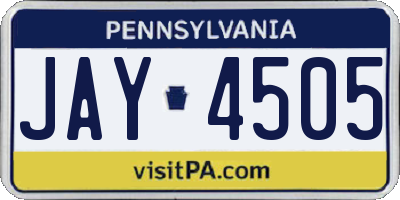 PA license plate JAY4505