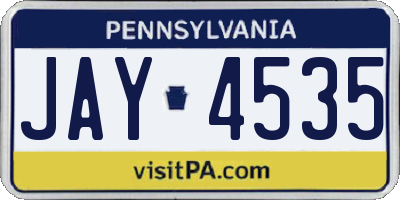 PA license plate JAY4535