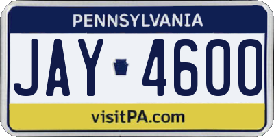 PA license plate JAY4600