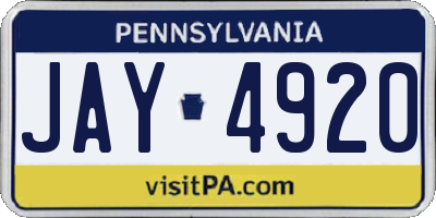PA license plate JAY4920