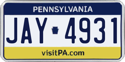 PA license plate JAY4931