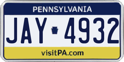 PA license plate JAY4932