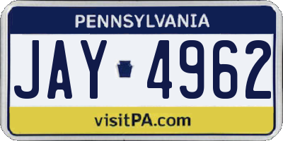 PA license plate JAY4962