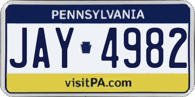 PA license plate JAY4982