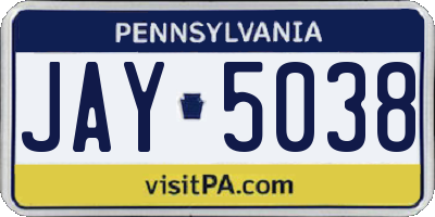 PA license plate JAY5038