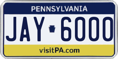 PA license plate JAY6000