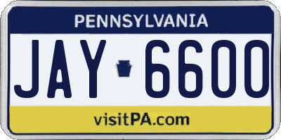 PA license plate JAY6600