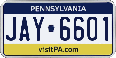 PA license plate JAY6601