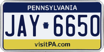 PA license plate JAY6650