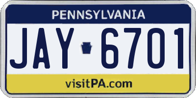 PA license plate JAY6701