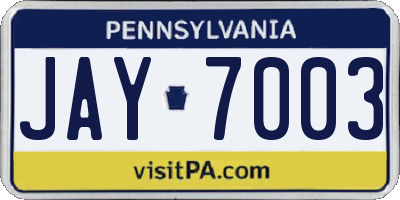 PA license plate JAY7003
