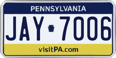 PA license plate JAY7006