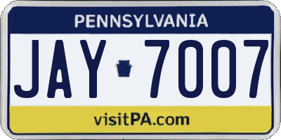 PA license plate JAY7007
